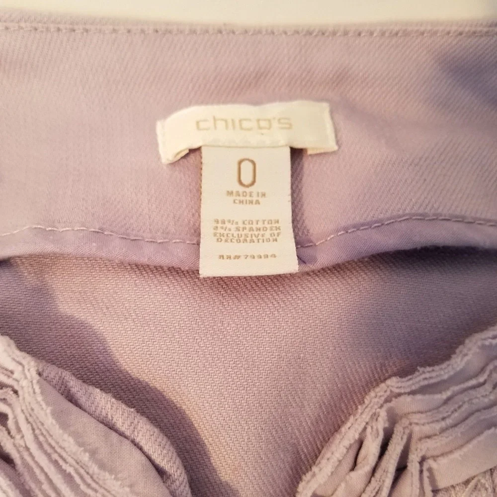 CHICO'S Ruffled Denim‎ Jean Jacket Size 0 Lavender